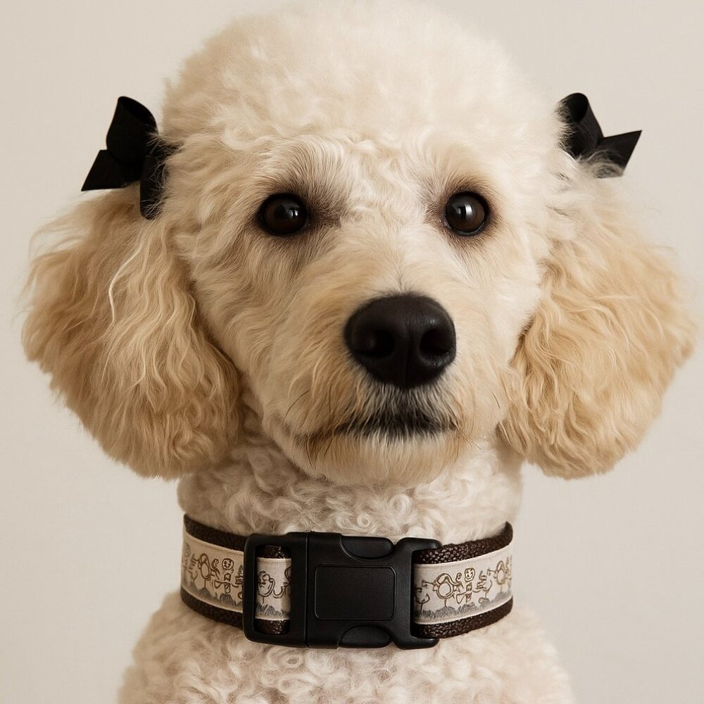 Dog Collar, Brown Bird & Flower – Handmade Adjustable 17"-26" Large Dog Collar